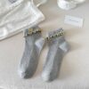Tất Nữ Cổ Ngắn Viền Bèo Thêu Trái Tim Phong Cách Vintage Coquette