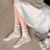 Tất Nữ Cổ Ngắn Viền Bèo Thêu Trái Tim Phong Cách Vintage Coquette