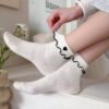 Tất Nữ Cổ Ngắn Viền Bèo Thêu Trái Tim Phong Cách Vintage Coquette