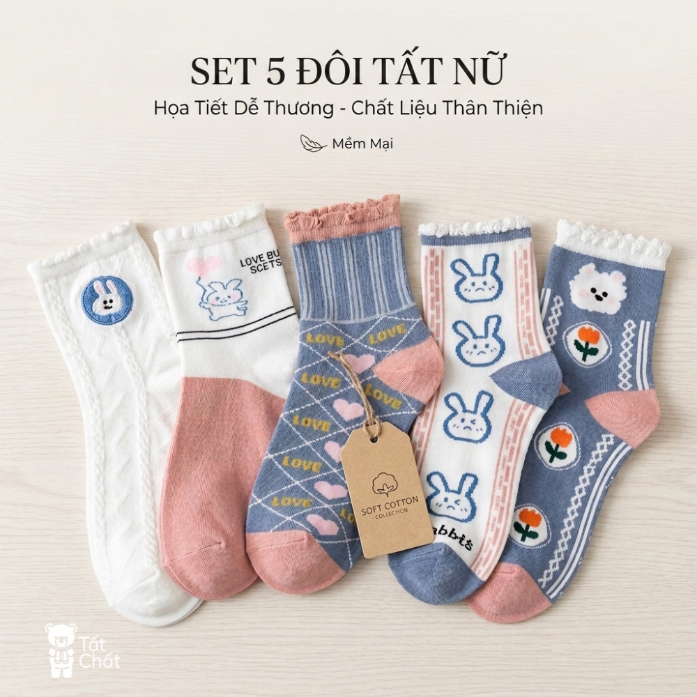 SET 5 ĐÔI TẤT NỮ HỌA TIẾT VINTAGE MORIGIRL 🌷