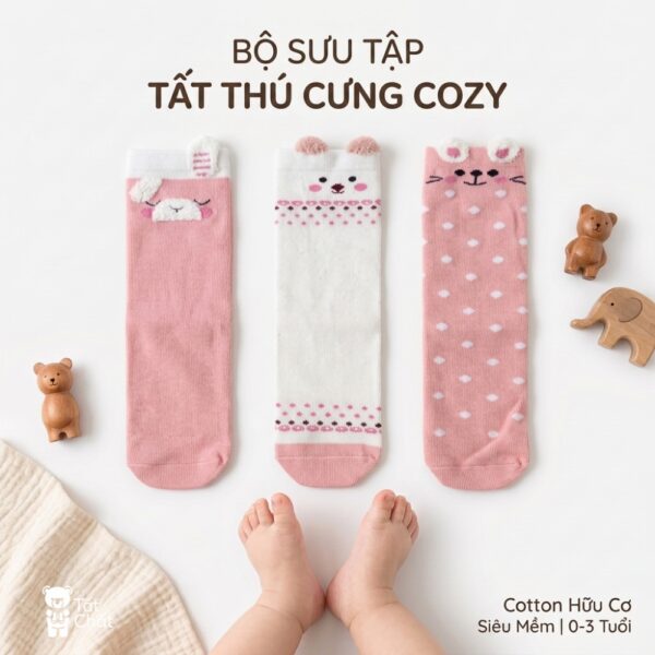 [Set 3 Đôi] Tất Thú Cưng Cozy Cho Bé Sơ Sinh & Trẻ Em (0-3 Tuổi)