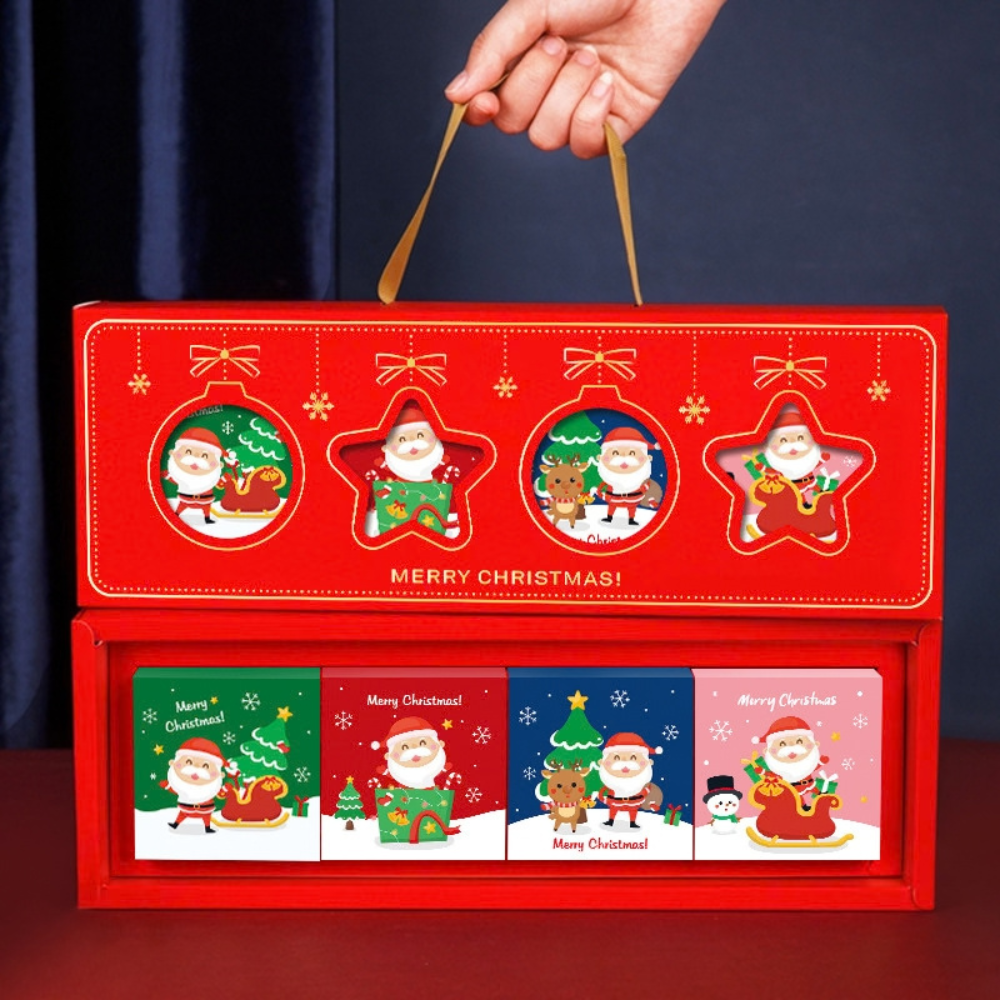 Combo Hộp Quà Giáng Sinh Có Quai Xách (1 Hộp Chữ Nhật Dài & 4 Hộp Vuông Nhỏ) Họa Tiết Merry Christmas