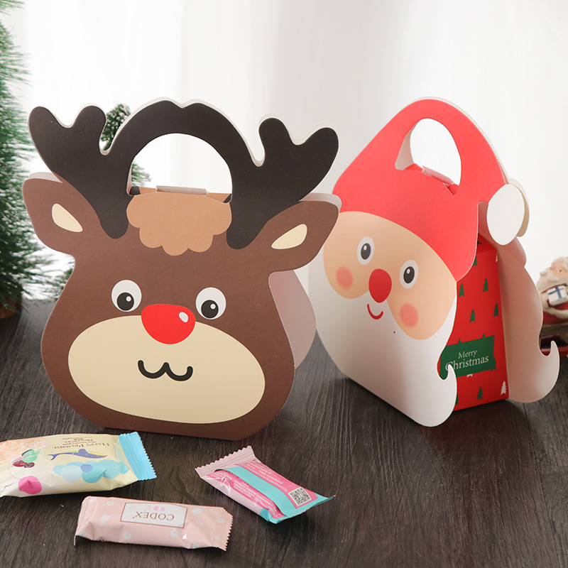 Hộp Quà Giáng Sinh Bằng Giấy Gấp Gọn Tiện Lợi – Hình Ông Già Noel & Tuần Lộc Dễ Thương Phong Cách Hàn Quốc