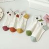 Set 5 Đôi Tất Cổ Ngắn Nữ Dệt Nổi Họa Tiết Thêu Thú Phong Cách Hàn Quốc