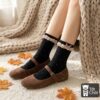 Combo 5 đôi Tất nữ cổ ren bèo nhún đính nơ phong cách vintage Hàn Quốc