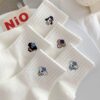 Tất Cotton Nữ Trắng Gân Tăm Thêu Hình Chú Cún Đội Nón Phong Cách Hàn Quốc