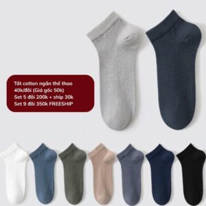 Tất Cotton Cổ Ngắn Thể Thao Dệt Lưới Thoáng Khí Nam Nữ 9 Màu Basic