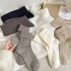 Tất Cotton Nữ Cổ Cao Vặn Thừng Thu Đông Tông Màu Trung Tính Basic