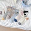 Tất Cotton Nữ Cổ Cao Họa Tiết Dệt Cún Và Mèo Dễ Thương Phong Cách Hàn Quốc