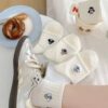 Tất Cotton Nữ Cổ Ngắn Viền Bèo Thêu Hình Cún Cute Puppy Màu Kem Trắng