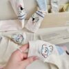 Tất Cotton Nữ Cổ Cao Thêu Hình Cún Hoạt Hình Tone Pastel Hàn Quốc