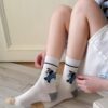 Tất Cotton Nữ Cổ Cao Thêu Hình Cún Hoạt Hình Tone Pastel Hàn Quốc