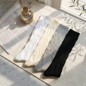 Tất Cotton Nữ Cổ Trung Nhún Thêu Nơ Kẻ Sọc Chấm Bi Phong Cách Hàn Quốc Thu