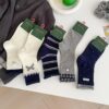 Tất Cotton Nữ Cổ Trung Nhún Thêu Nơ Kẻ Sọc Chấm Bi Phong Cách Hàn Quốc Thu