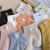 Tất Cotton Nữ Cổ Ngắn Gân Tăm Thêu Hình Thú Dễ Thương Nhiều Màu Hàn Quốc