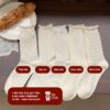 Tất Cotton Mỏng Nữ Cổ Cao Màu Kem Viền Bèo Họa Tiết Vintage Hàn Quốc