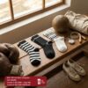 Tất Cotton Cổ Cao Thể Thao Sọc Trắng Đen Gân Tăm Phong Cách Retro