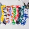 Tất Cotton Cổ Cao Thể Thao Sọc Trắng Đen Gân Tăm Phong Cách Retro