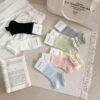 Tất Cổ Ngắn Nữ Cotton Lưới Mỏng Mát Màu Pastel Gân Tăm Ren Nơ Hàn Quốc