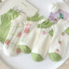Tất Cổ Thấp Nữ Cotton Họa Tiết Dâu Gấu Tulip Tông Pastel Dễ Thương