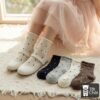 Set 5 Đôi Tất Cotton Trẻ Em Cổ Bèo Chấm Bi Gân Tăm Phong Cách Hàn Quốc