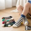 Set 5 Đôi Tất Cotton Cổ Cao Kẻ Sọc Ngang Phối Màu Gân Tăm Cho Bé