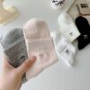 Tất Cotton Cổ Ngắn Nữ Mỏng Mát Mùa Hè Thêu Nơ Gấu Ren Trắng Hàn Quốc