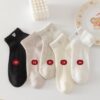 Tất Cotton Cổ Ngắn Nữ Mỏng Mát Mùa Hè Thêu Nơ Gấu Ren Trắng Hàn Quốc
