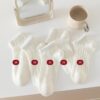 Tất Cotton Cổ Ngắn Nữ Mỏng Mát Mùa Hè Thêu Nơ Gấu Ren Trắng Hàn Quốc