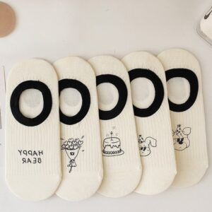 Tất Lười Cotton Nữ Họa Tiết Happy Bear Và Nửa Bàn Chân Chống Tụt