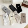 Tất Cotton Nữ Cổ Cao Vặn Thừng Thêu Nơ Nhiều Màu Basic Phong Cách Hàn Quốc