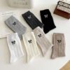 Tất Cotton Nữ Cổ Cao Vặn Thừng Thêu Nơ Nhiều Màu Basic Phong Cách Hàn Quốc