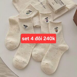 Tất Cotton Nam Nữ Cổ Trung Gân Trơn 9 Màu Basic Mềm Mịn Thoáng Khí