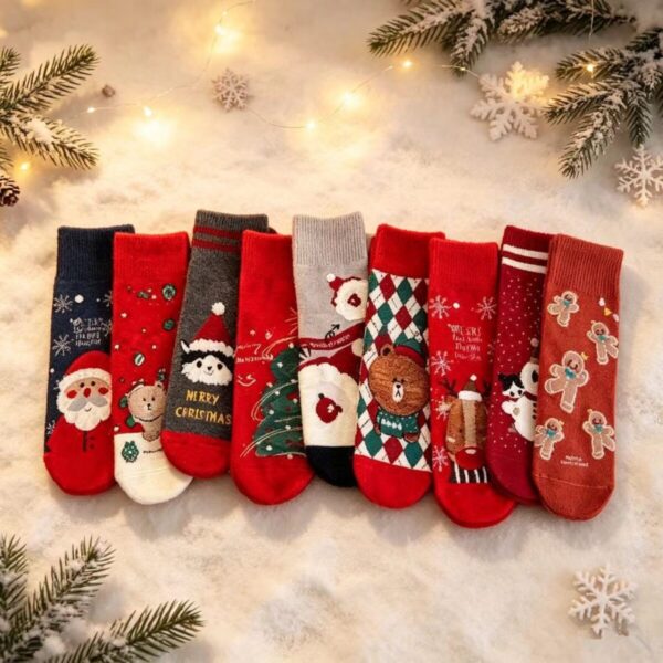 Tất Cotton Cổ Trung Giáng Sinh Ông Già Noel Gấu Tuần Lộc Bánh Gừng