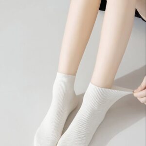 Tất Cotton Nữ Cổ Ngắn Trắng Trơn Gân Tăm Basic Phong Cách Hàn Quốc