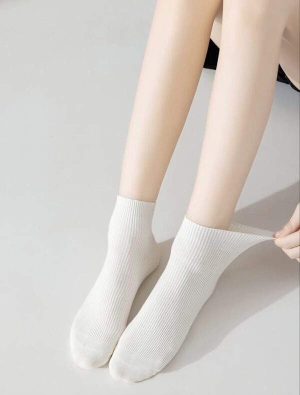 Tất Cotton Nữ Cổ Ngắn Trắng Trơn Gân Tăm Basic Phong Cách Hàn Quốc
