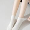 Tất Cotton Nữ Cổ Ngắn Trắng Trơn Gân Tăm Basic Phong Cách Hàn Quốc