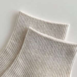 Tất Cotton Gân Tăm Basic Cổ Trung Màu Kem Phong Cách Hàn Quốc