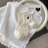 Tất Cotton Nữ Cổ Ngắn Màu Trắng Kem Chấm Bi Đen Thêu Hình Trái Tim