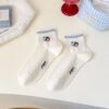Tất Cotton Nữ Cổ Ngắn Viền Bèo Xanh Thêu Cún Đội Nón Chấm Bi Đỏ Dễ Thương