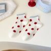Tất Cotton Nữ Cổ Ngắn Viền Bèo Xanh Thêu Cún Đội Nón Chấm Bi Đỏ Dễ Thương