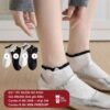 Tất Cotton Nữ Cổ Ngắn Viền Bèo Đính Nơ Ren Trắng Đen Phong Cách Hàn Quốc