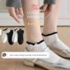 Tất Cotton Nữ Cổ Ngắn Viền Bèo Đính Nơ Ren Trắng Đen Phong Cách Hàn Quốc
