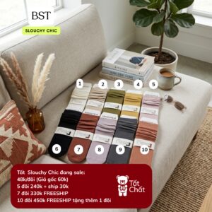 Tất Cotton Nữ Cổ Cao Chun Nhún Slouchy Gân Tăm 10 Màu Phong Cách Hàn Quốc