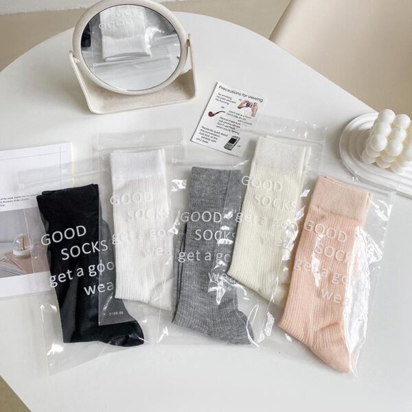 Tất Cotton Nữ Cổ Cao Mỏng Mát Gân Dọc Dệt Lỗ Thanh Lịch 5 Màu