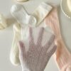 Tất Cotton Nữ Cổ Cao Mỏng Mát Gân Dọc Dệt Lỗ Thanh Lịch 5 Màu