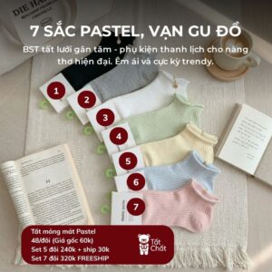 Tất Cotton Nữ Cổ Ngắn Gân Tăm Mỏng Mát Cuộn Viền 7 Màu Pastel