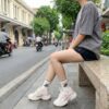 Tất Cotton Thể Thao Cổ Cao Trắng In Chữ Chicago 1998 Phong Cách Retro Nam Nữ