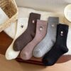 Tất Cotton Nữ Cổ Cao Gân Tăm Thêu Hình Gấu Cún Mèo Dễ Thương Hàn Quốc
