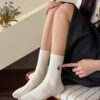Tất Cotton Nữ Cổ Cao Gân Tăm Thêu Hình Gấu Cún Mèo Dễ Thương Hàn Quốc